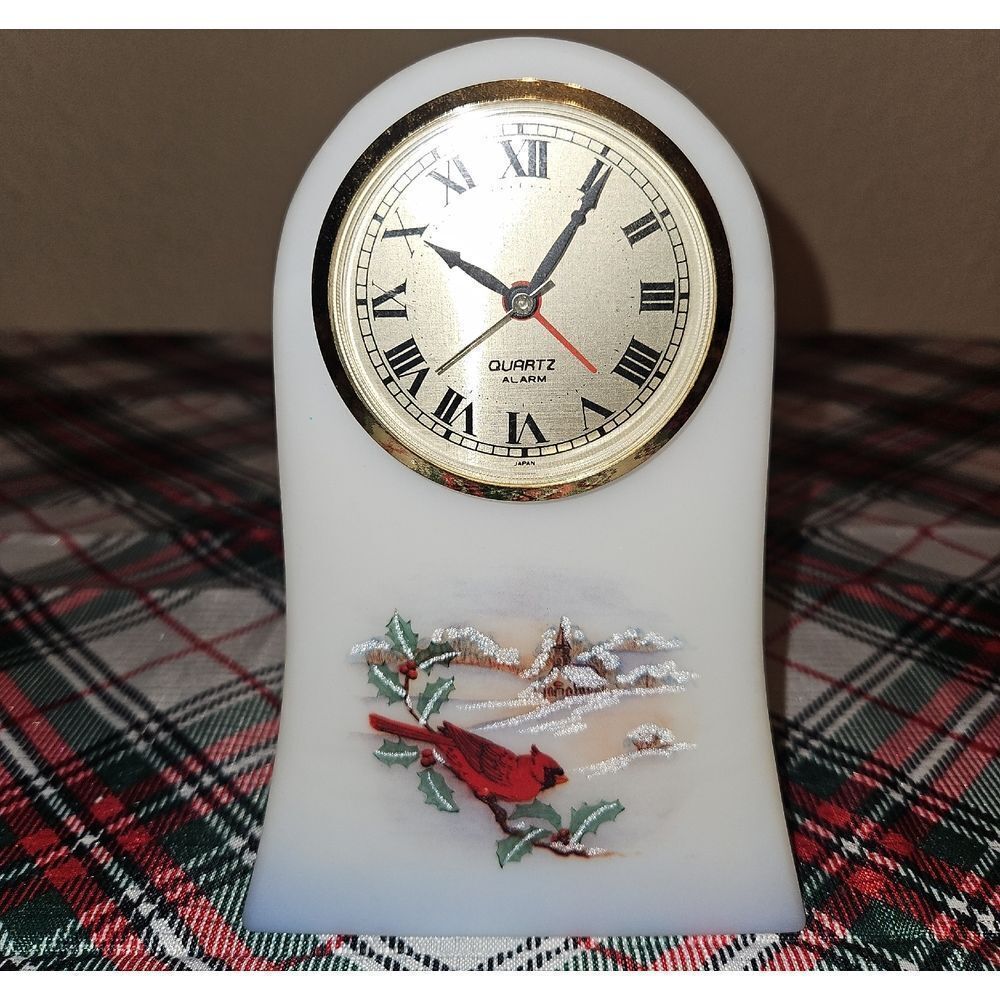 Fenton "Birds In Winter" Cardinal In The Churchyard Alarm Clock Table Accent